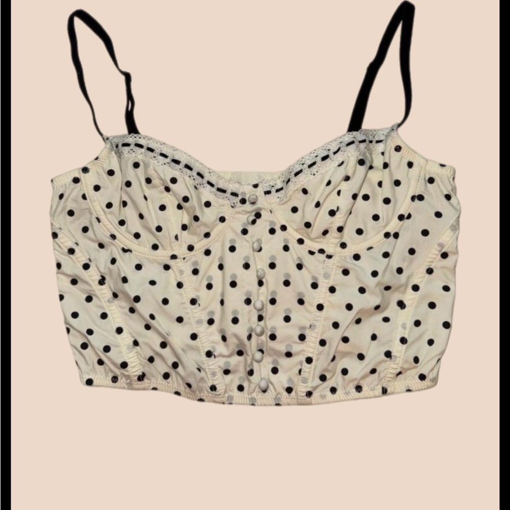 Polka Dot Crop Top with Lace Trim